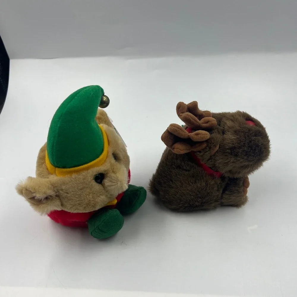Vintage SWIBCO Puffkins Elvin Elf and Rudy Reindeer Christmas Plush Lot of 2 NWT